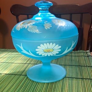 Vintage blue frosted candy dish